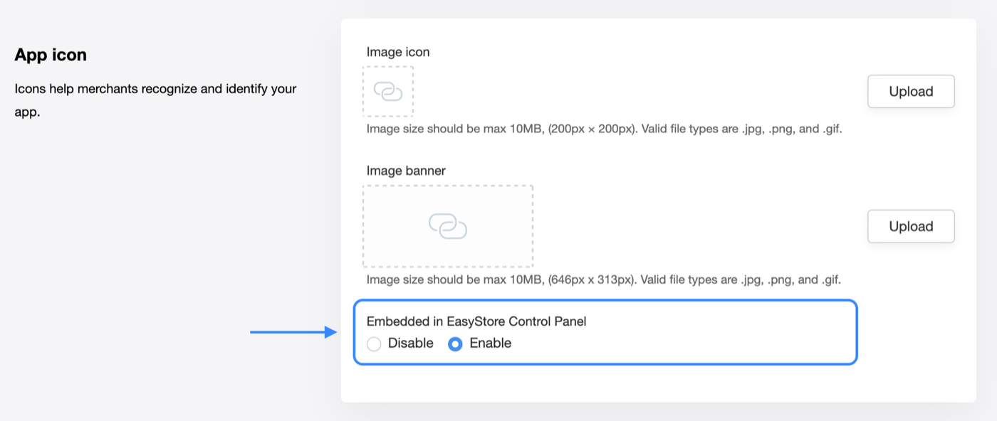 Embedded in EasyStore Control Panel setting