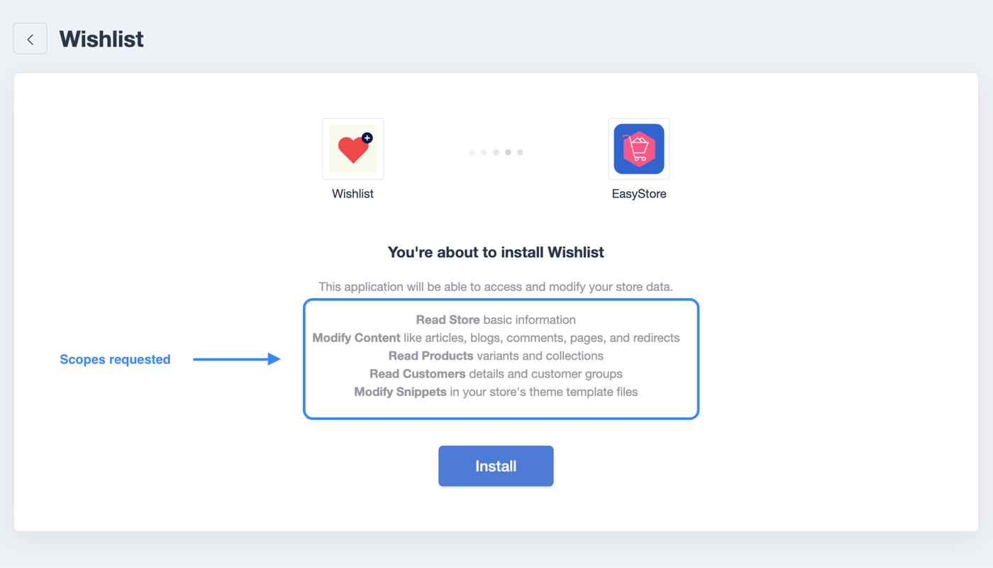 App installation consent page
